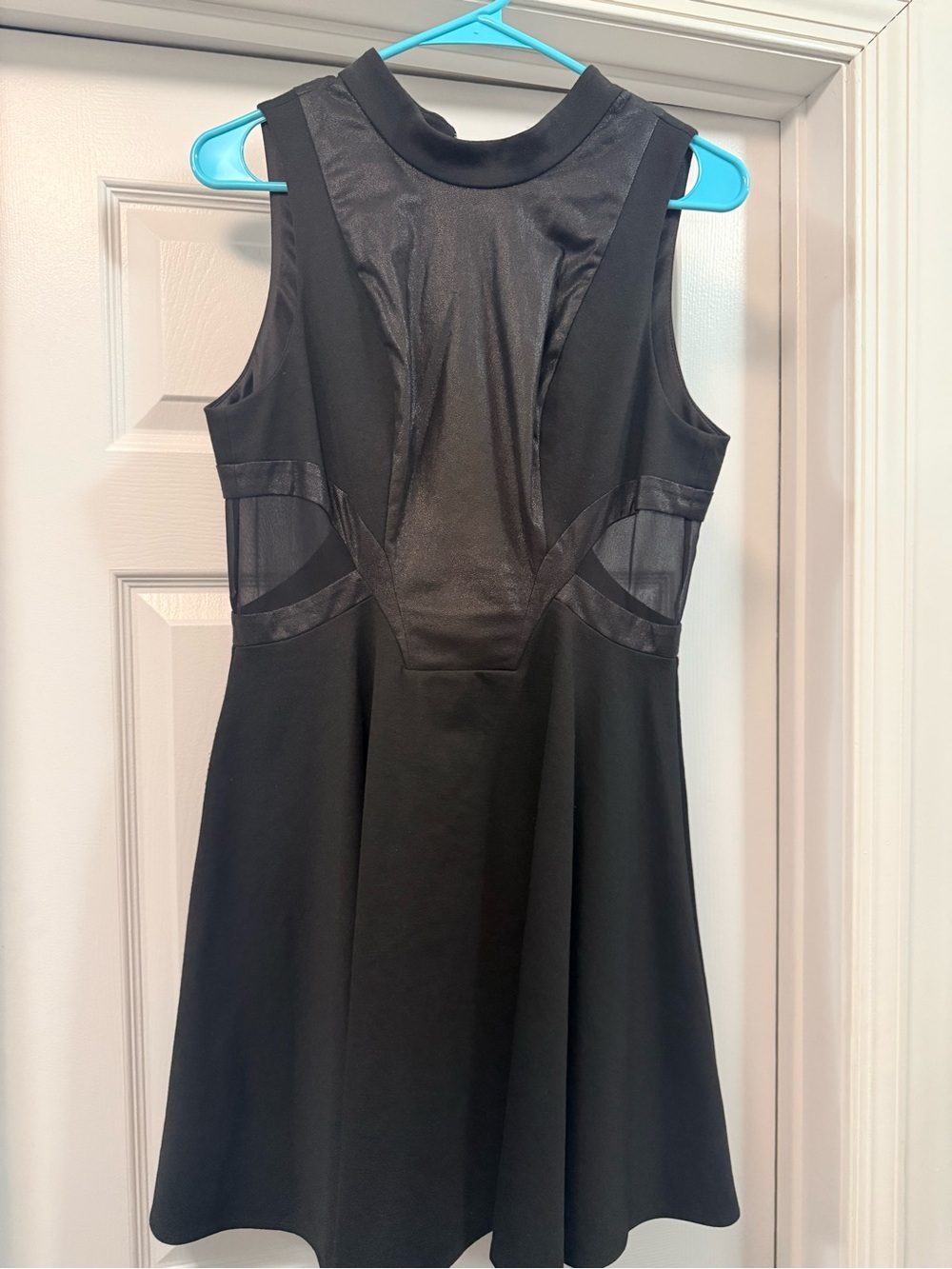 BCBGeneration Black Sleeveless Mesh-Panel Mini Dress